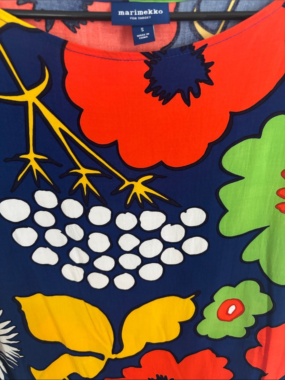 Marimekko Navy Blue Floral Mini Dress with Red, Yellow & Green - Picture 6 of 8